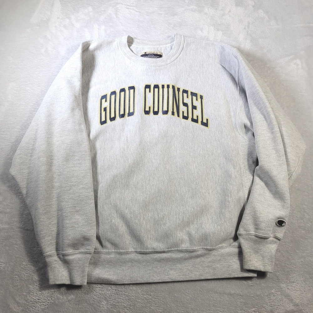 Champion Sweatshirt Mens Large Grey Good Counsel Premium Reverse Weave Crewneck
